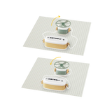 A toy electrical kit showing two circuit setups on baseplates, each powering a spinning fan component.