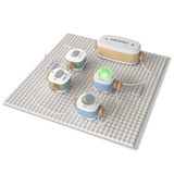 Kidywolf electronic circuit toy set on a gray baseplate, featuring a lit-up green light module.