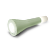 A sleek green flashlight emits bright white light from both ends against a white background, conveying functionality and modern design.