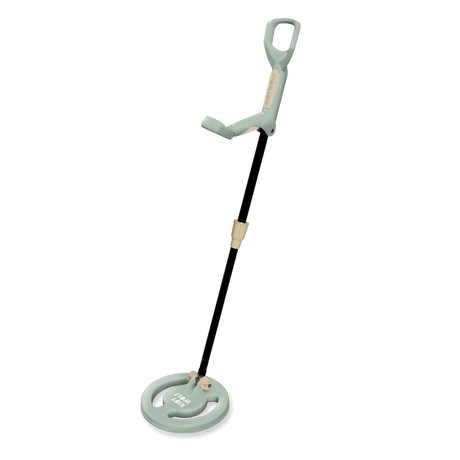 A light green and black toy metal detector for kids by Kidywolf on a white background.
