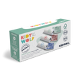 Box labeled "Kidy Wolf" with colorful print paper rolls. Features include BPA-free, FSC-certified, and 300 prints. Compatible with Kidyprint camera.