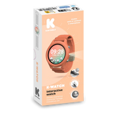 K-Watch interactive smart watch in coral orange packaging box.