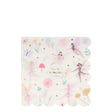 Pack of white paper napkins with scalloped edges, featuring a colorful fairy and floral illustration.