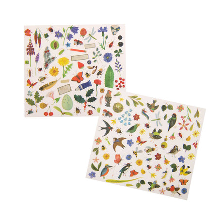 Moulin Roty Le Jardin du Moulin botanist transfer sheets with birds flowers insects and botanical nature illustrations.