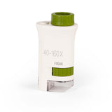 Moulin Roty Le Jardin du Moulin compact white and green pocket microscope 40 to 160x magnification back view for kids.