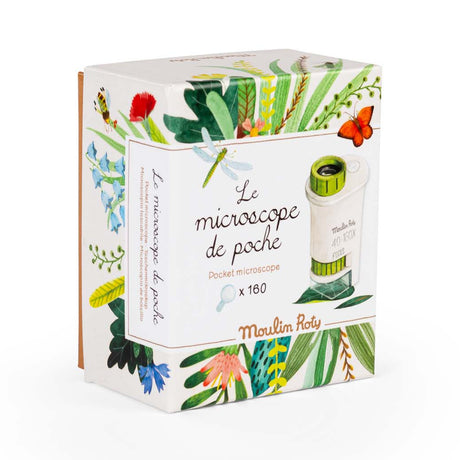 Moulin Roty Le Jardin du Moulin pocket microscope 40 to 160x magnification in tropical botanical illustrated gift box.