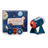 Moulin Roty Les Explorateurs Le Projecteur space projector toy with slide discs and planet illustrated gift box for kids.
