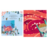 Illustration of Leo at a crowded aquarium looking at Maya the octopus, who turns bright red from stress.