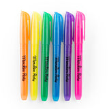 Set of six neon Moulin Roty felt pens in orange, yellow, green, blue, purple, and pink on a white background.
