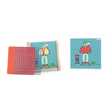 Moulin Roty logic game showing a dog illustration and transparent pattern overlays to match the sample card.