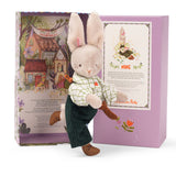 Moulin Roty Les Minouchkas Nine the Rabbit plush toy with its illustrated story box.