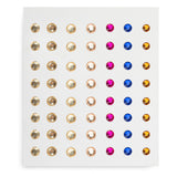 Colorful gem stickers for Les Rosalies mosaic craft kit with pink blue and gold rhinestone embellishments.
