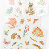 Sheet of temporary tattoos for kids with colorful woodland animals and flowers.