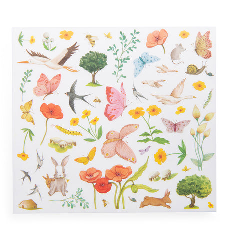 Watercolor butterflies, birds, and forest animals illustration sheet for crafts.