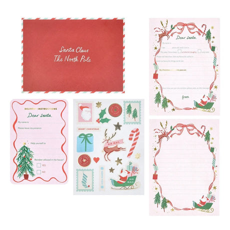 Letter to Santa set with red envelope, stationery, delivery instructions card, and stickers.