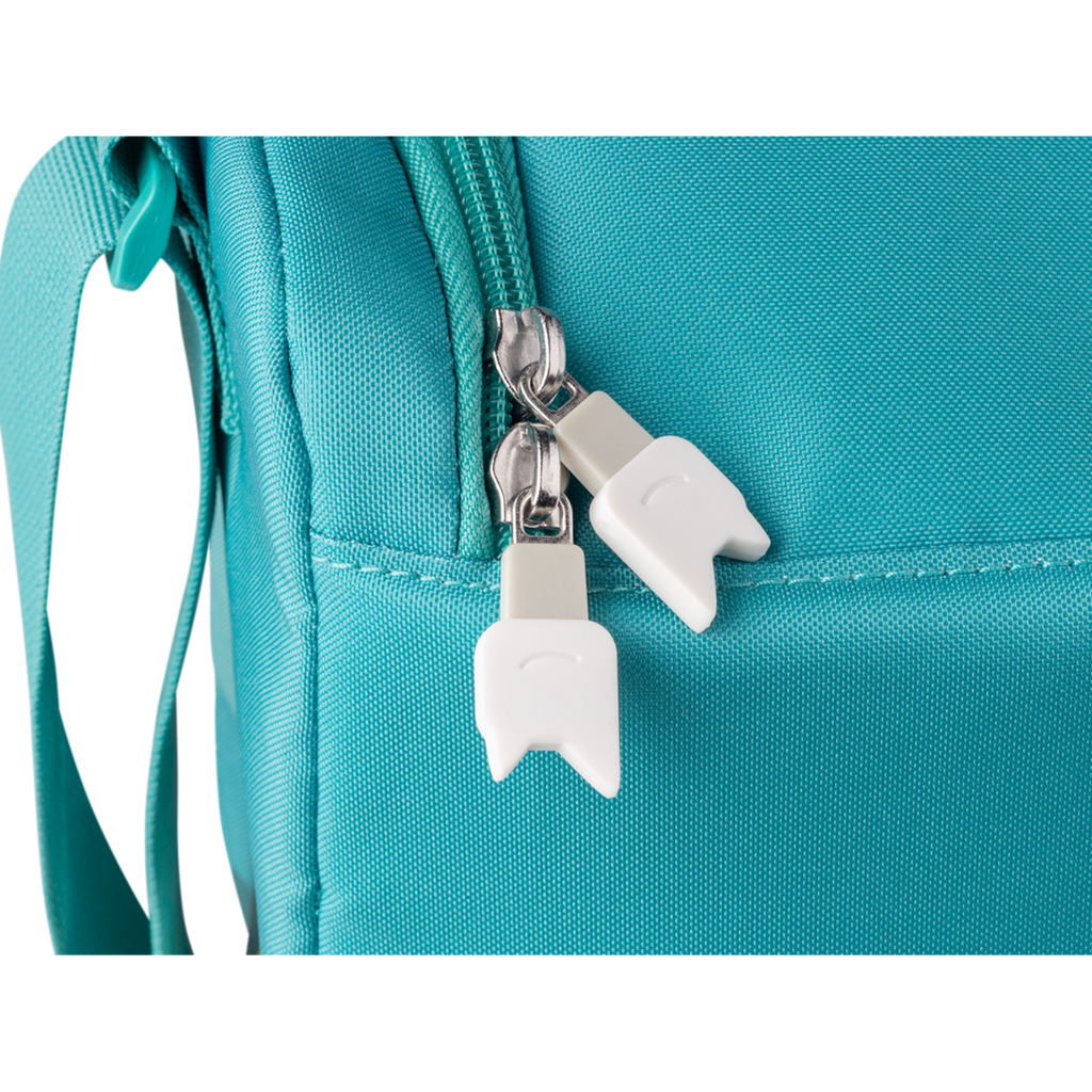 A vibrant blue bag featuring a whimsical wizard character, surrounded by forest animals and a moonlit backdrop in a white background.