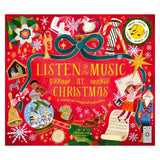Listen to the Music at Christmas children's sound book cover with festive illustrations of carollers and holiday icons.