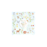 Meri Meri pack of 16 assorted light blue napkins with a pastel woodland animal and floral pattern.