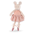 Plush ballerina mouse Anna toy in a pink striped tutu and ballet shoes for little dance school.