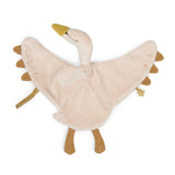 Soft, plush toy in the shape of a light pink and brown swan with wide wings. It features stitched eyes, a golden beak, and a tiny star accent.