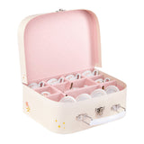 Moulin Roty La Petite Ecole De Danse ceramic tea set neatly packed inside its pink suitcase.
