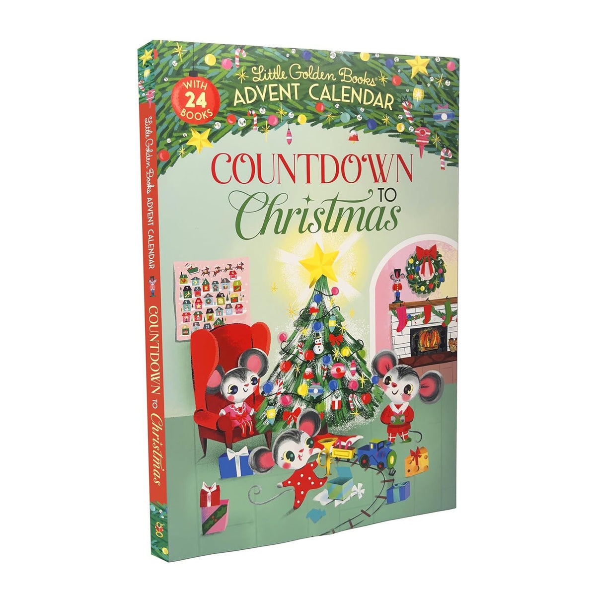 Little Golden Books Advent Calendar Countdown to Christmas book, green paper cover, angled front view.