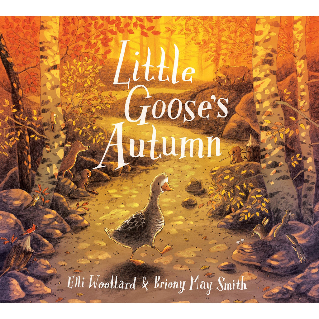 Cover of "Little Goose's Autumn" shows a cheerful goose walking through an autumnal forest. Warm tones of orange and yellow fill the scene.