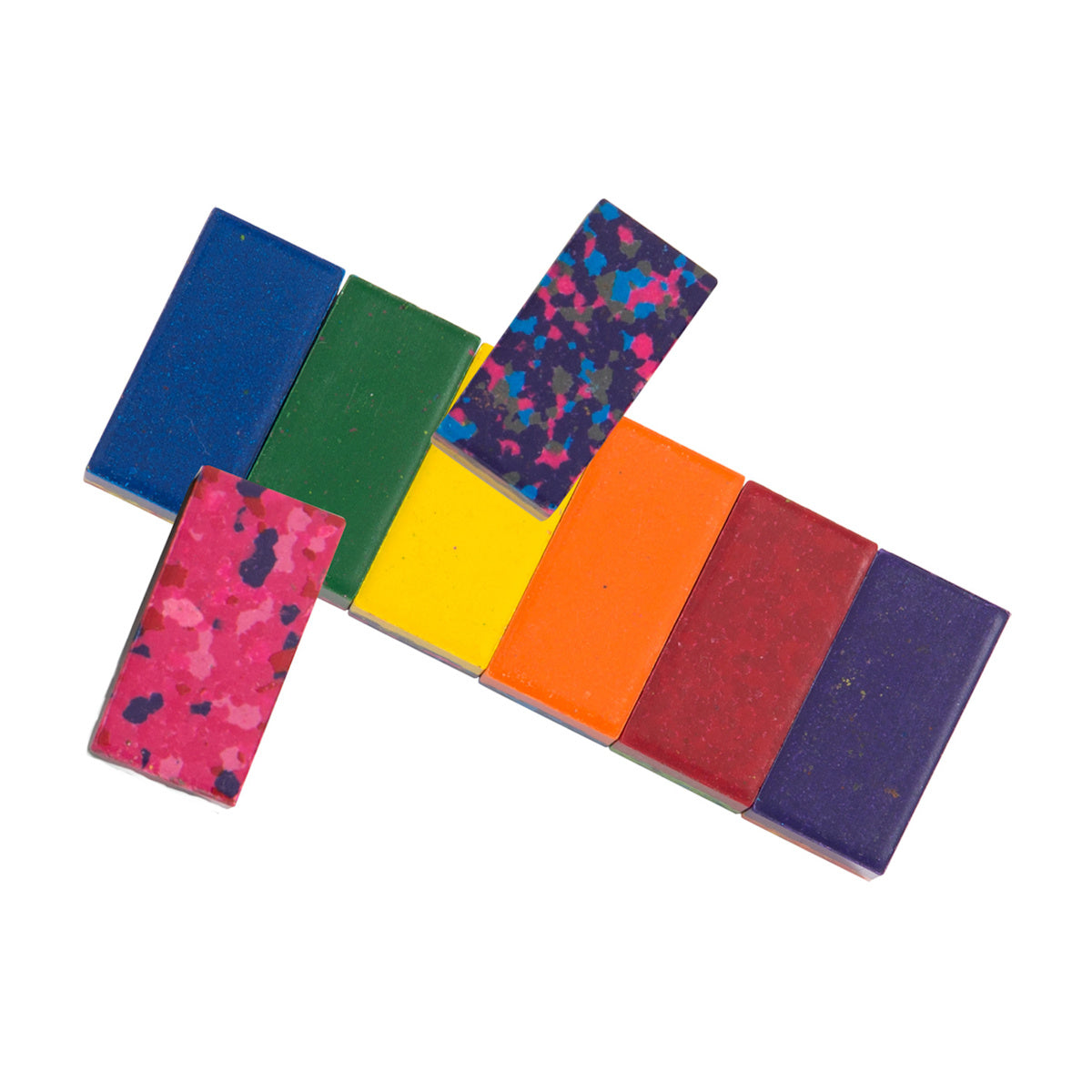 Colorful Moulin Roty multi coloured wax crayon blocks for kids art and drawing on white background.