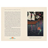The Little Mermaid watching a festive ship with fireworks and lanterns at night, from a fairy tale book illustration.