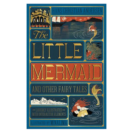 The Little Mermaid and Other Fairy Tales book cover by MinaLima, featuring gold foil text and nautical illustrations.