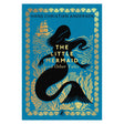 Silhouette of a mermaid with flowing hair and a swirling tail on a bright blue background, framed by gold sea motifs. Text: "The Little Mermaid and Other Tales" by Hans Christian Andersen.