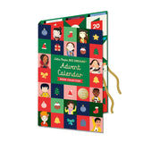 Angled view of the partially open cardboard Little People Big Dreams Advent Calendar revealing hidden mini books inside.