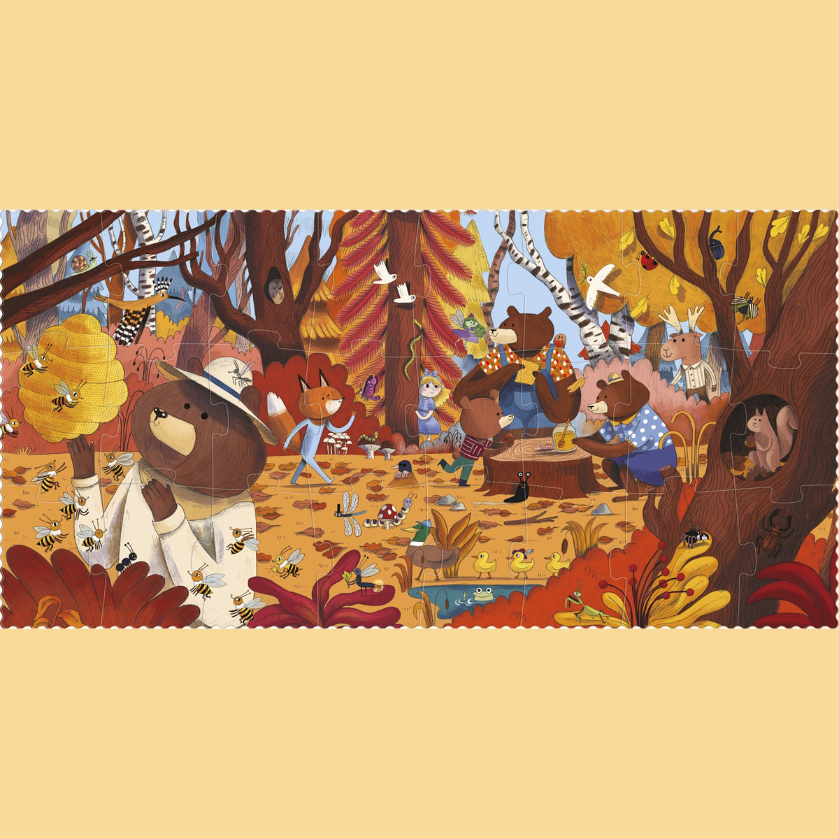 Londji Bear's Forest 24-piece jigsaw puzzle featuring an illustrated woodland scene with bears, bees, and forest animals.