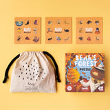 Londji Bear's Forest 24-piece nature observation puzzle for ages 3+ with wooden discs and a drawstring storage bag.