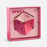 Speks Pivot silicone hexaflexagon fidget toy packaged in a pink display box.
