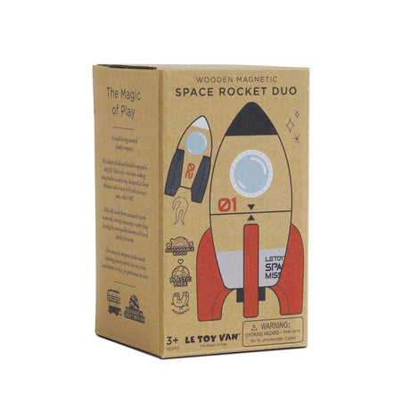 Cardboard packaging box for the Le Toy Van Wooden Magnetic Space Rocket Duo.