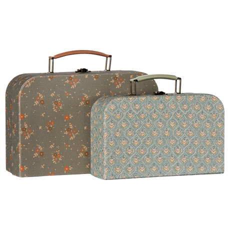 Maileg 2-piece Michette suitcase set featuring vintage floral patterns, front view.