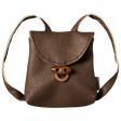 Maileg medium mouse brown leather backpack with a wooden toggle button closure.