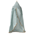 Light blue fabric canopy with a pointed top, outlined in orange trim, hangs against a white background. The canopy's shape evokes a whimsical, tent-like appearance.