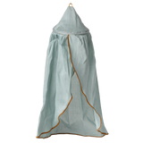 Light blue fabric canopy with a pointed top, outlined in orange trim, hangs against a white background. The canopy's shape evokes a whimsical, tent-like appearance.