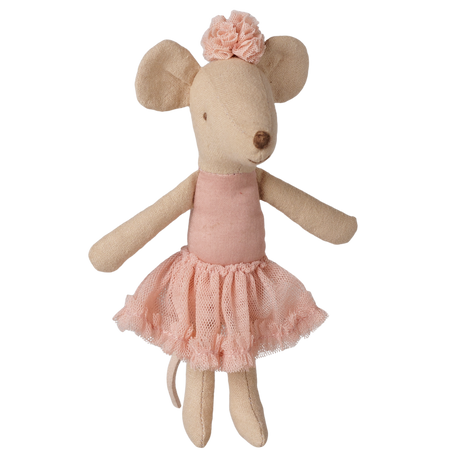 Maileg big sister ballerina mouse plush toy in a pink tulle tutu.