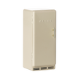 Vintage-style miniature cream fridge with a metal handle, featuring a simple design and embossed MAILEG text, evokes a nostalgic charm.