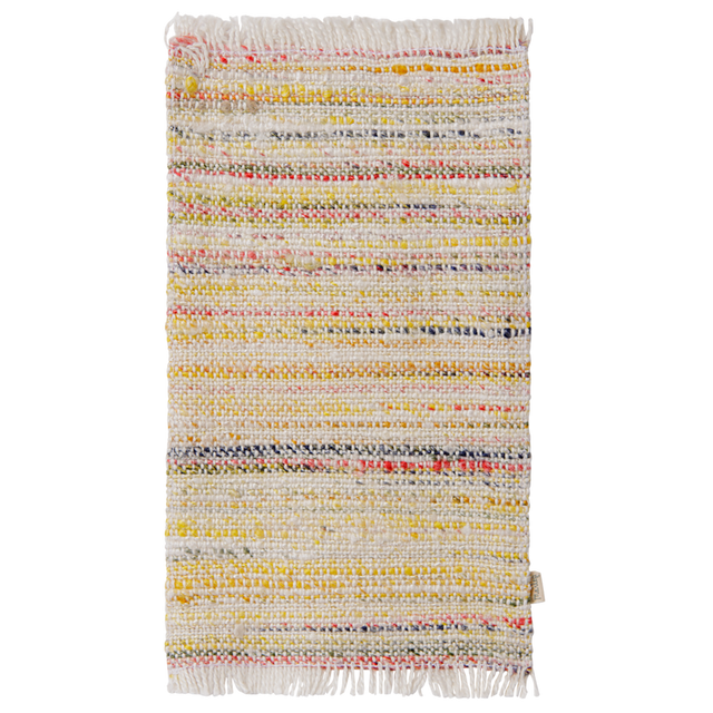Maileg miniature large multi-stripe rug with fringed edges, designed for dollhouse decor.
