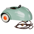 Maileg mouse car in light mint green, vintage style metal toy with pull string.
