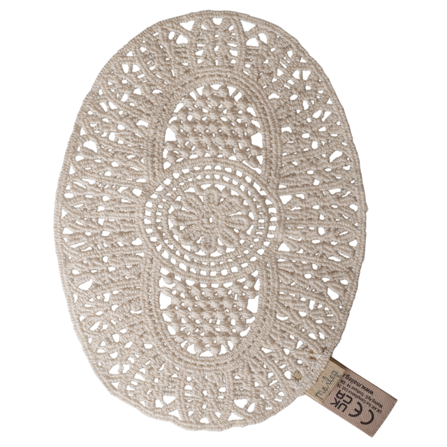 Maileg dollhouse mouse lace rug featuring an intricate cream crochet design.