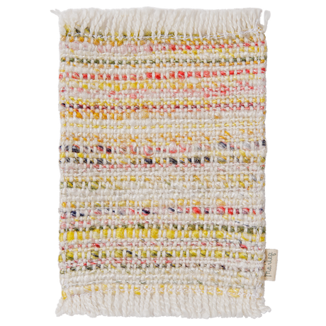 Maileg miniature multi-stripe rug with fringed edges, perfect for dollhouse mouse decor.
