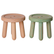 Maileg miniature mouse stool set featuring button-style tops in light rose and light mint green.