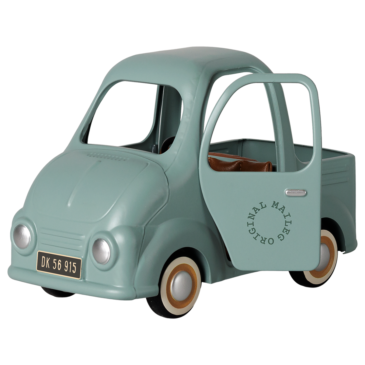 Maileg mouse truck in light blue with open door, vintage style miniature toy vehicle.