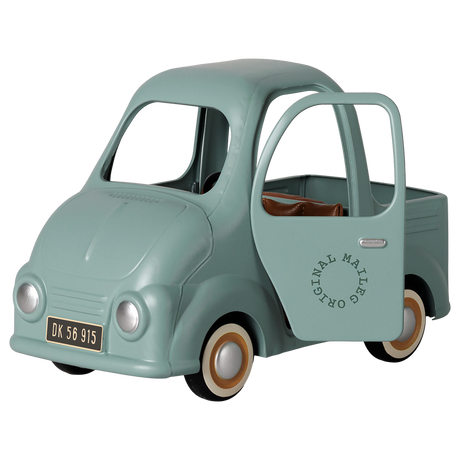 Maileg mouse truck in light blue with open door, vintage style miniature toy vehicle.