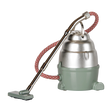 Maileg dollhouse mouse vacuum cleaner in dark mint green and silver with a red patterned hose.